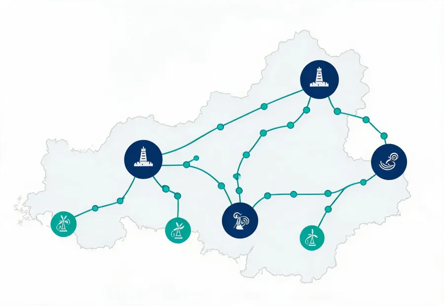 Regional generator support and service coverage map illustration